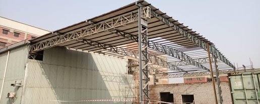Steel shed structural frame and roof fabrication for Sarena Textile Industries plant
