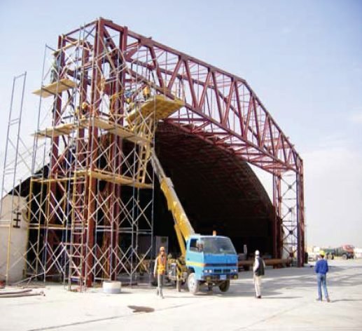 32 metre by 9 metre roll-up hangar door installation