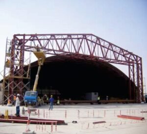 Hangar door structure fabrication, 80 ton capacity, structural steel