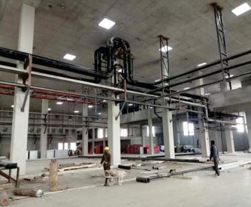 Boiler pressure parts and steam piping erected inside the utility hall